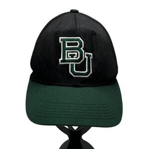 Baylor University Baseball Cap Black w/ Green Brim & Letters Hook & Loop Closure